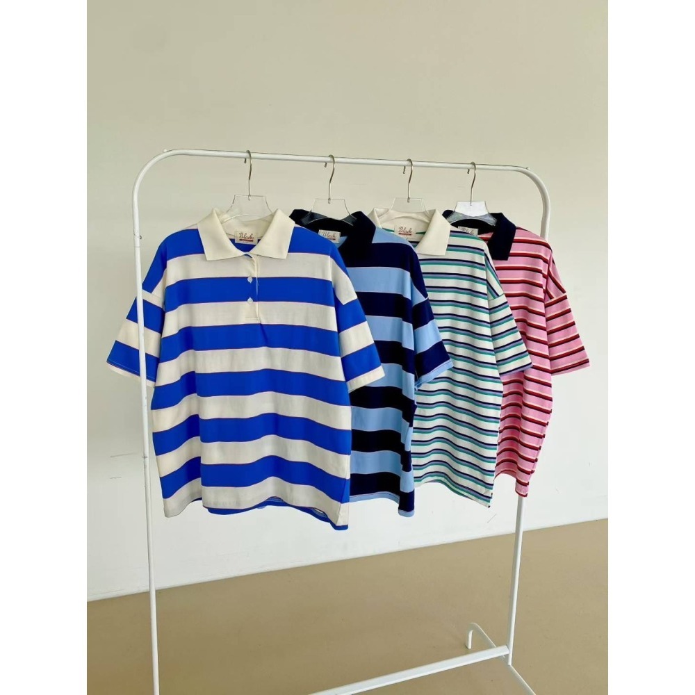 ✈️現貨-韓國🇰🇷//臭臉歐巴//撞色條紋翻領POLO T恤~9.3-細節圖6