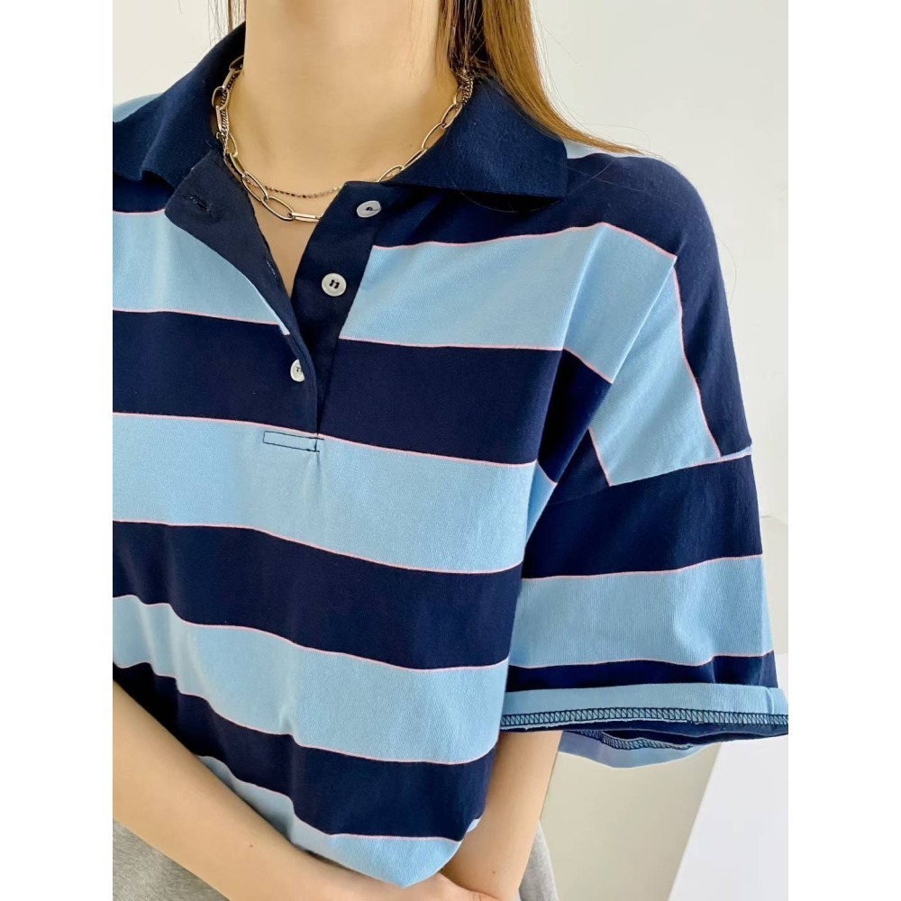 ✈️現貨-韓國🇰🇷//臭臉歐巴//撞色條紋翻領POLO T恤~9.3-細節圖4