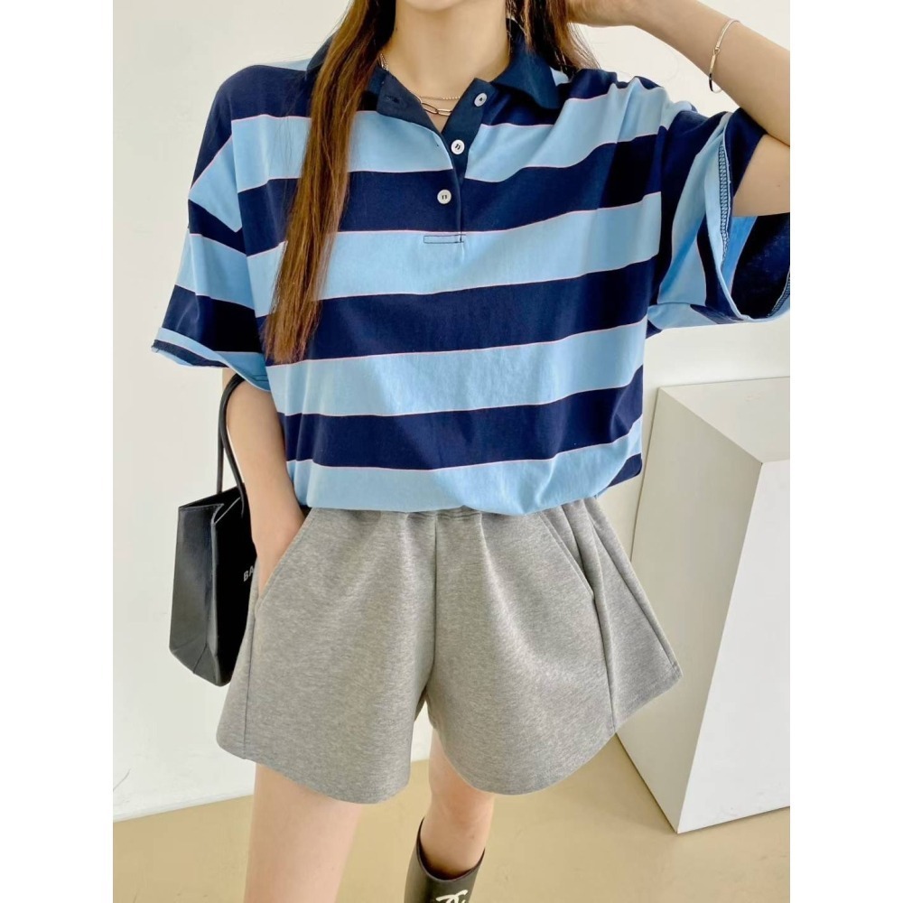 ✈️現貨-韓國🇰🇷//臭臉歐巴//撞色條紋翻領POLO T恤~9.3-細節圖5