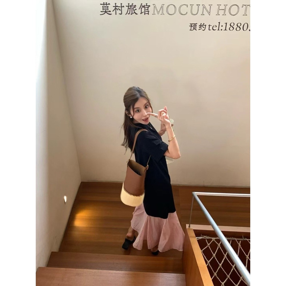 ✈️現貨-//Bella家 //粉色拼接設計感連衣裙~9.15-細節圖3