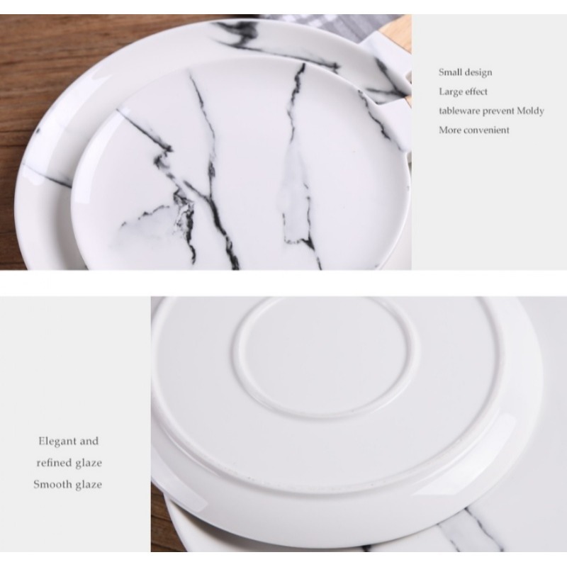 現貨-10英寸 女神系 木柄大理石紋陶瓷盤-細節圖2