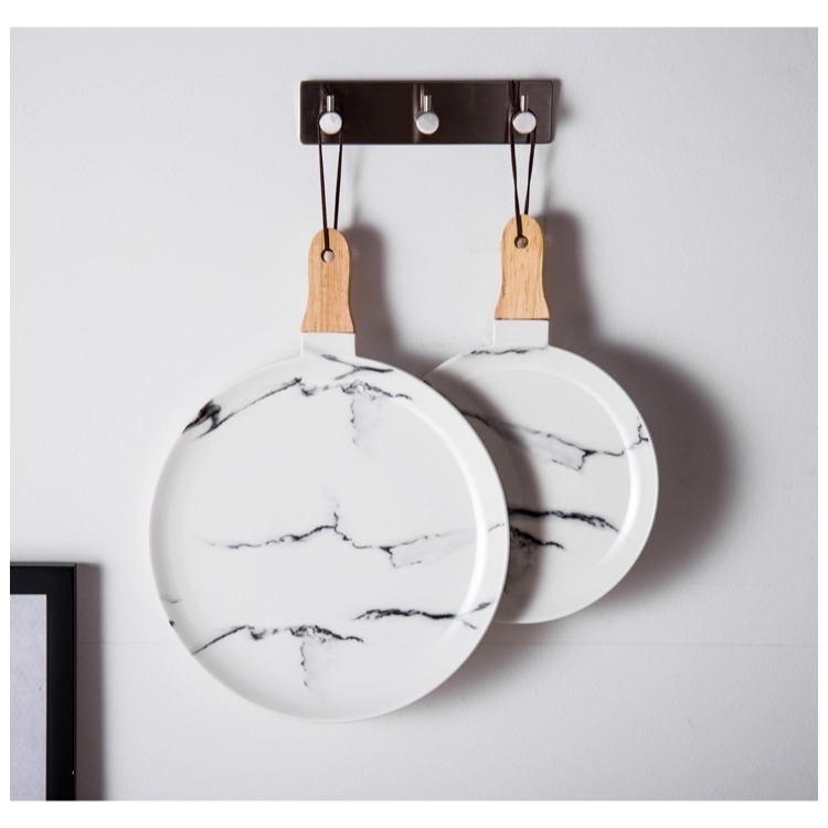 現貨-10英寸 女神系 木柄大理石紋陶瓷盤-細節圖3