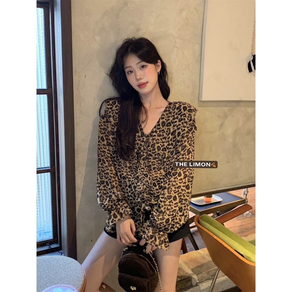 ✈️現貨-//檸檬家🍋//豹紋雪紡V領上衣~11.5-細節圖4