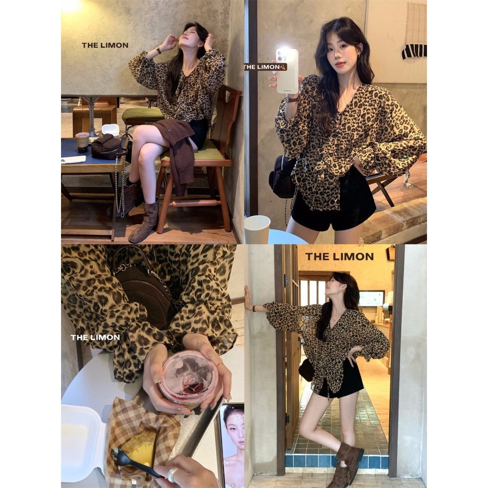 ✈️現貨-//檸檬家🍋//豹紋雪紡V領上衣~11.5-細節圖10