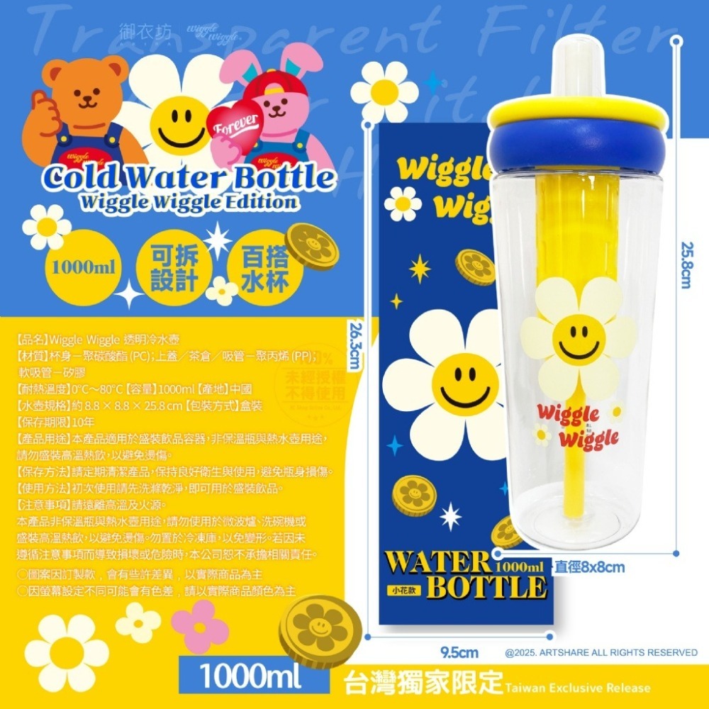 現貨-Wiggle Wiggle® 正版授權提把式過濾透明冷水壺 1000ml(台灣獨家限定)-細節圖7