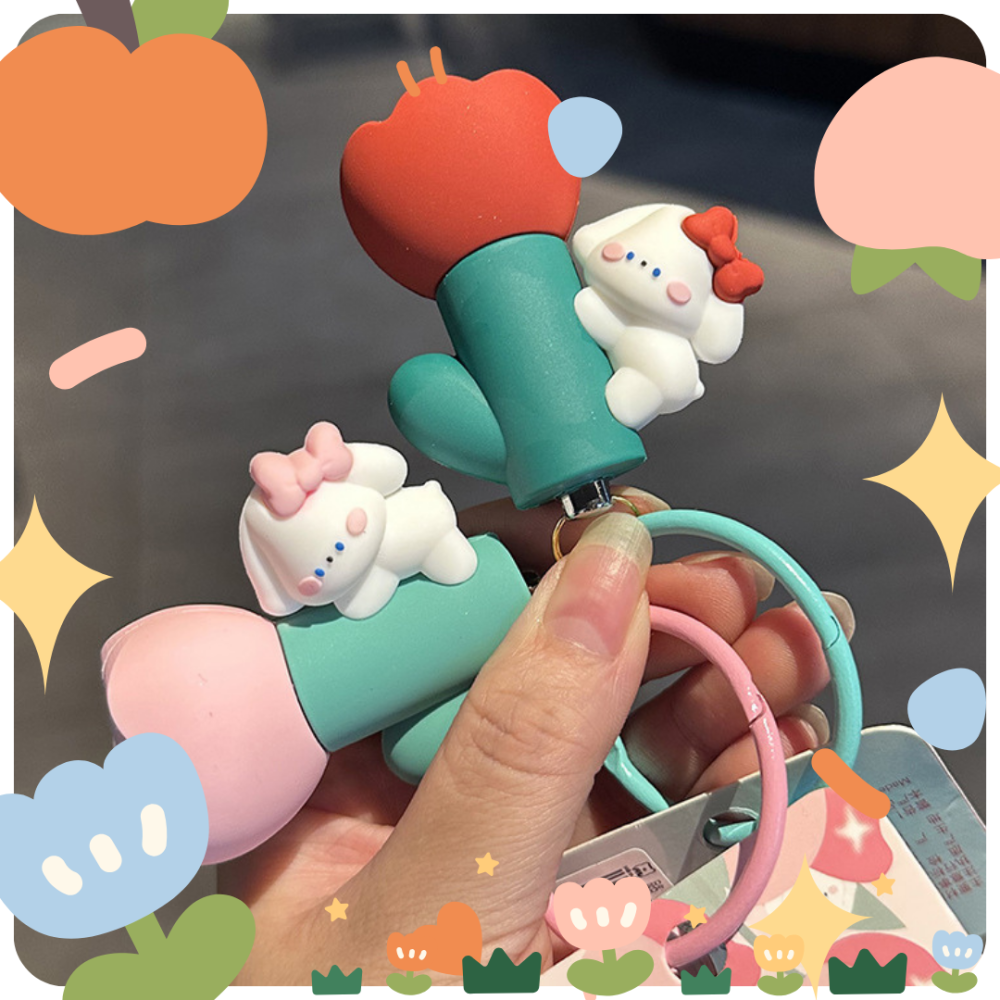現貨-可愛花花兔子手電筒鑰匙圈-細節圖2