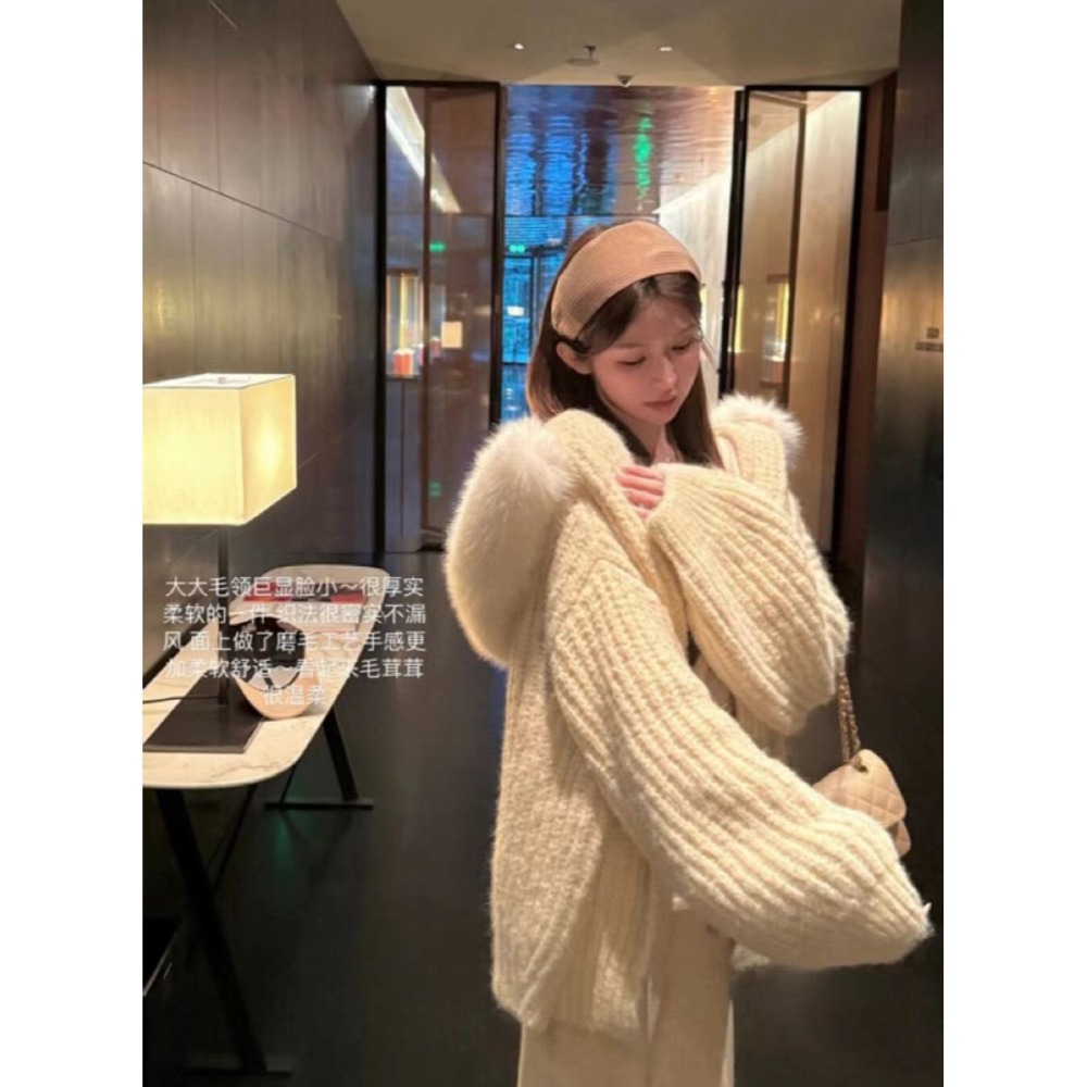✈️預購-// YJ家//可拆毛毛連帽針織外套~12.15-細節圖5