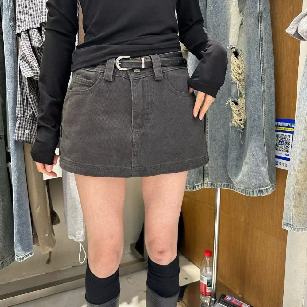 ✈️預購-//WGWE家//黑灰色調顯瘦牛仔半身裙~12.20-細節圖3