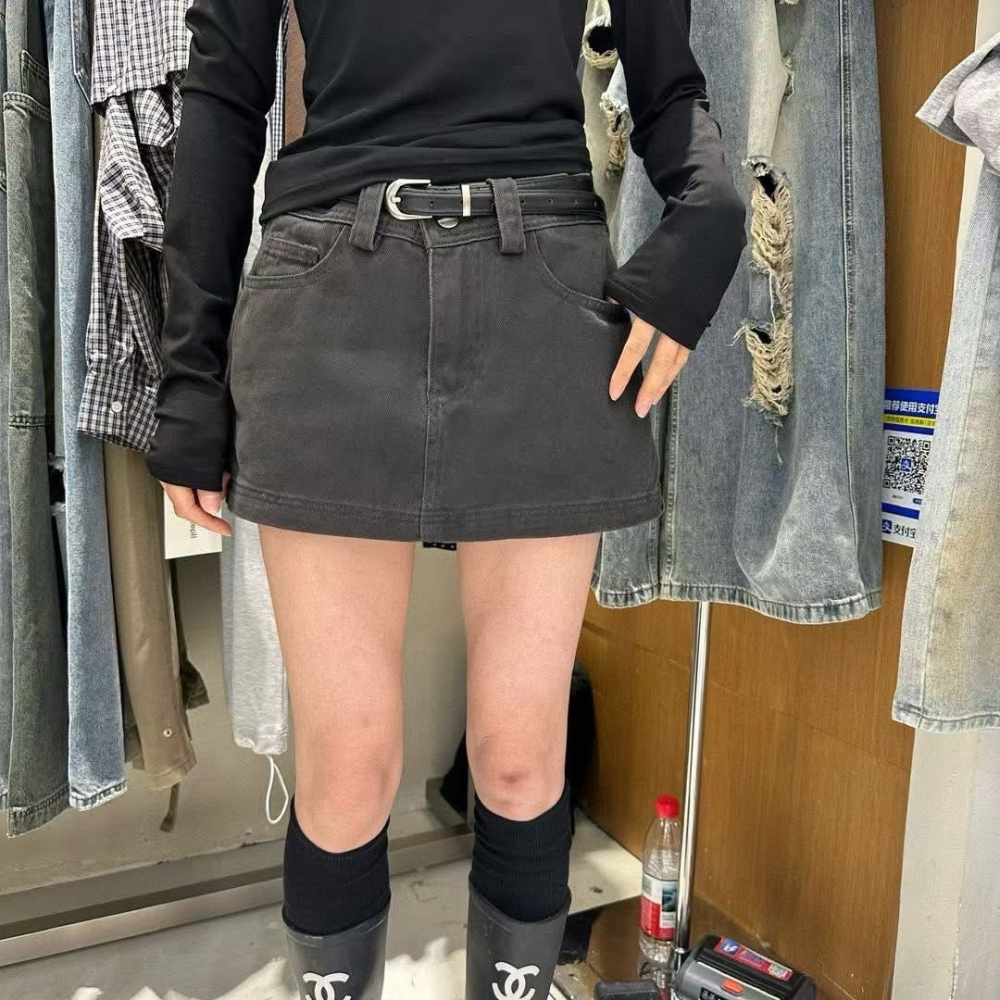 ✈️預購-//WGWE家//黑灰色調顯瘦牛仔半身裙~12.20-細節圖5