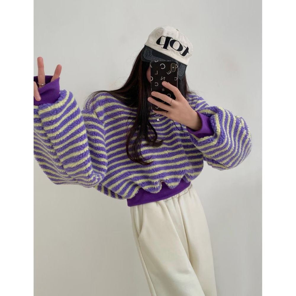 ✈️預購-韓國🇰🇷//糖果系條紋柔柔衛衣~1.15-細節圖3