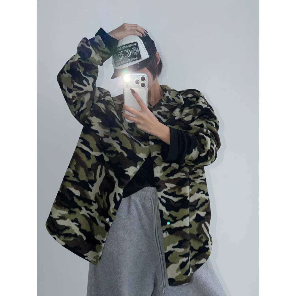 ✈️預購-韓國🇰🇷//柔絨迷彩翻領外套~1.25-細節圖3