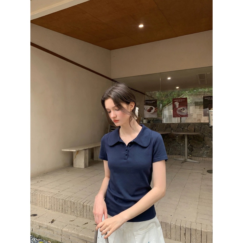 ✈️M碼現貨-//WGWE家//學院感娃娃領修身Polo上衣~6.30-細節圖4