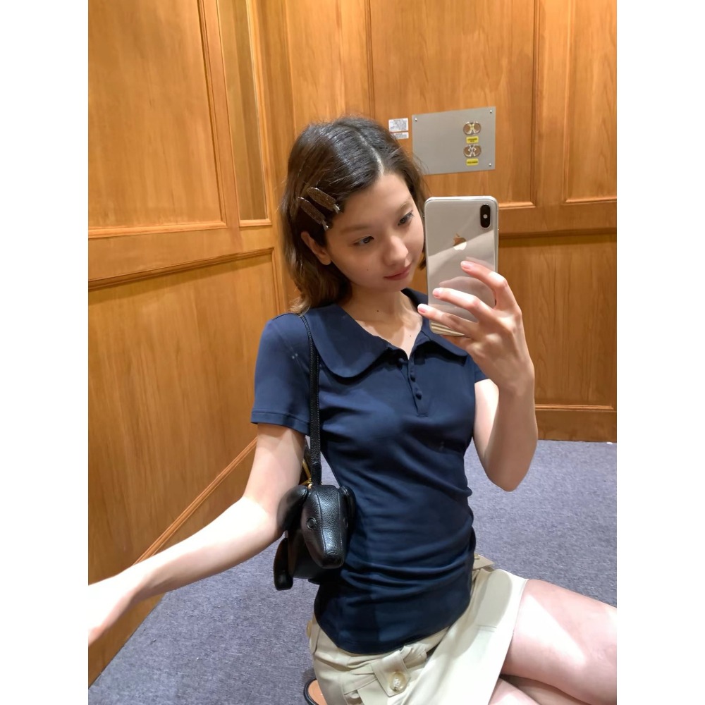 ✈️M碼現貨-//WGWE家//學院感娃娃領修身Polo上衣~6.30-細節圖7