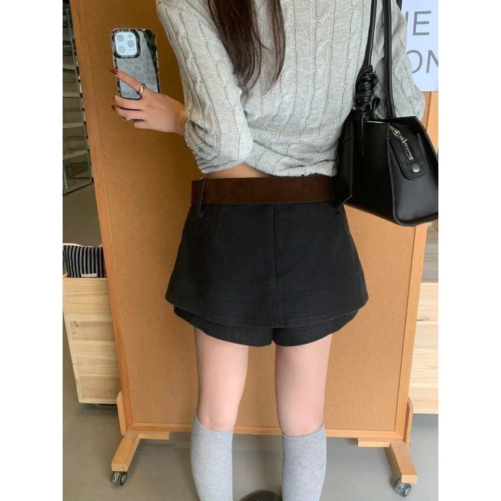 ✈️預購//檸檬家//顯瘦A字假裙高腰短褲~9.30-細節圖2