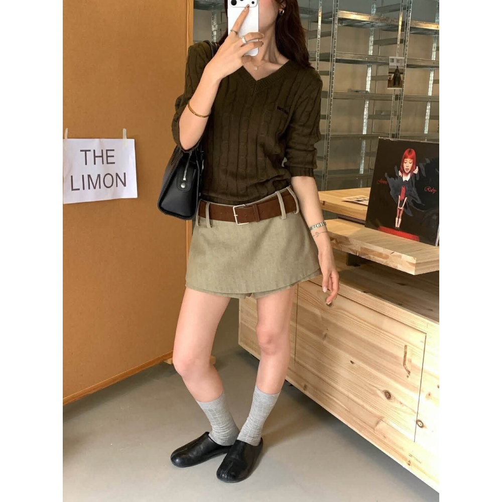 ✈️預購//檸檬家//顯瘦A字假裙高腰短褲~9.30-細節圖7