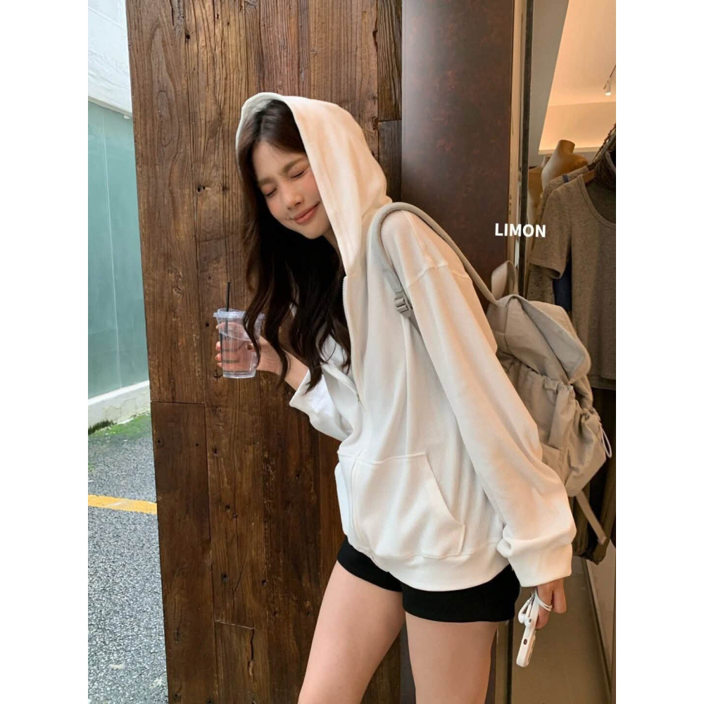 ✈️預購// 檸檬家//小餅乾格連帽拉鍊寬鬆外套~10.25-細節圖3