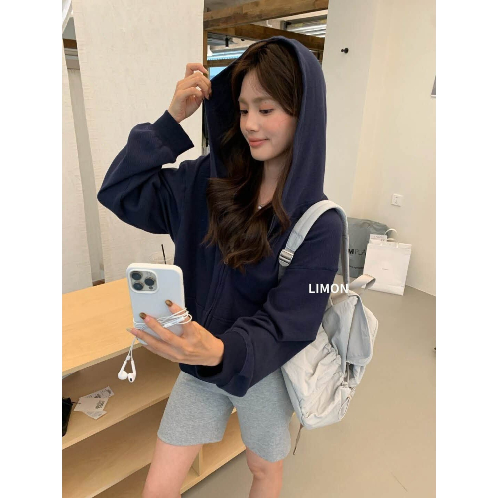 ✈️預購// 檸檬家//小餅乾格連帽拉鍊寬鬆外套~10.25-細節圖4
