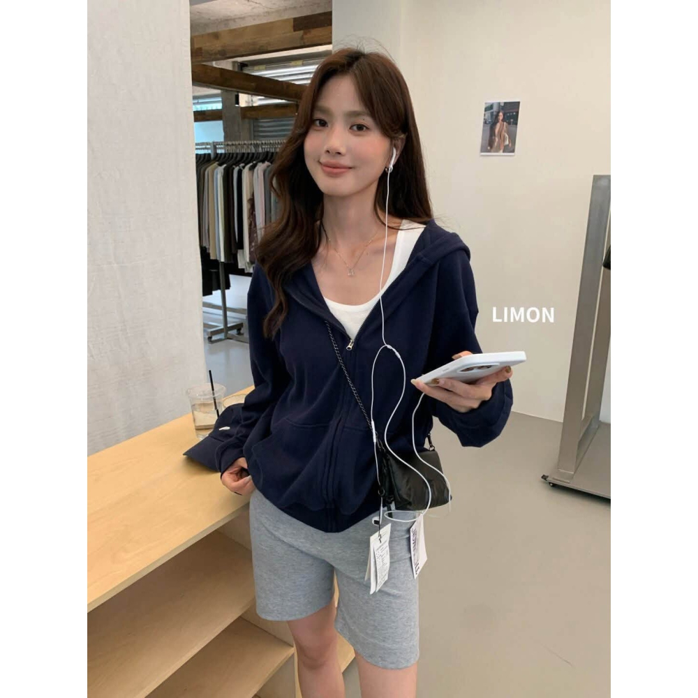 ✈️預購// 檸檬家//小餅乾格連帽拉鍊寬鬆外套~10.25-細節圖6
