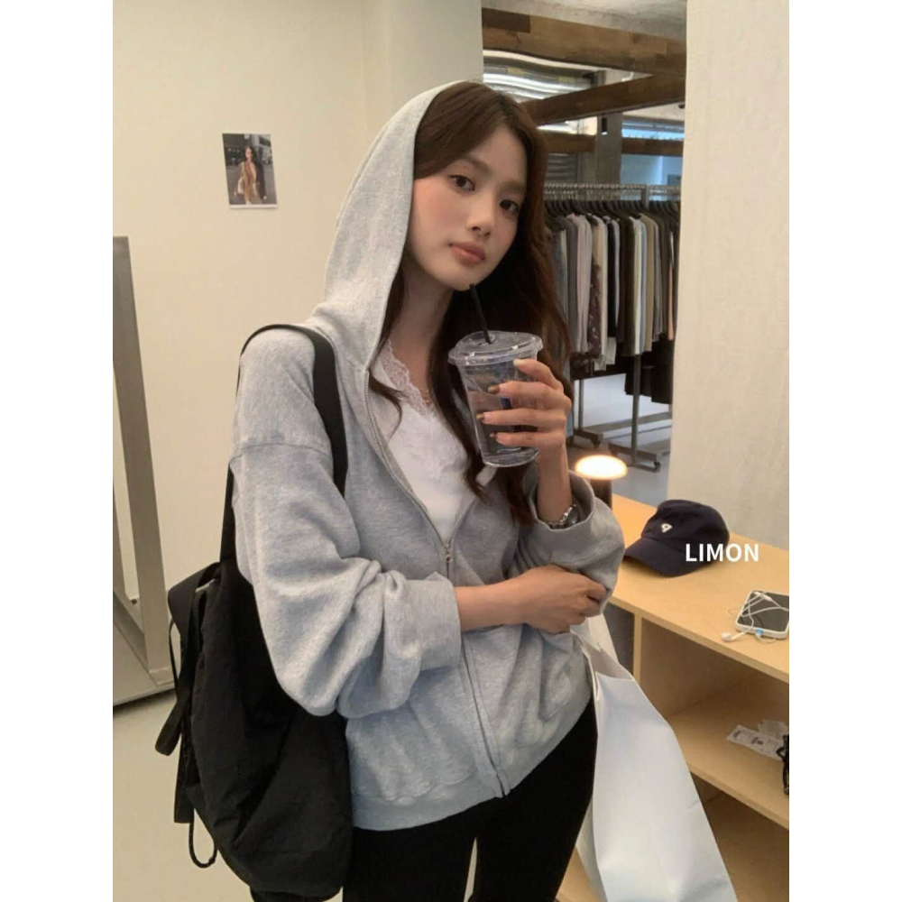 ✈️預購// 檸檬家//小餅乾格連帽拉鍊寬鬆外套~10.25-細節圖8