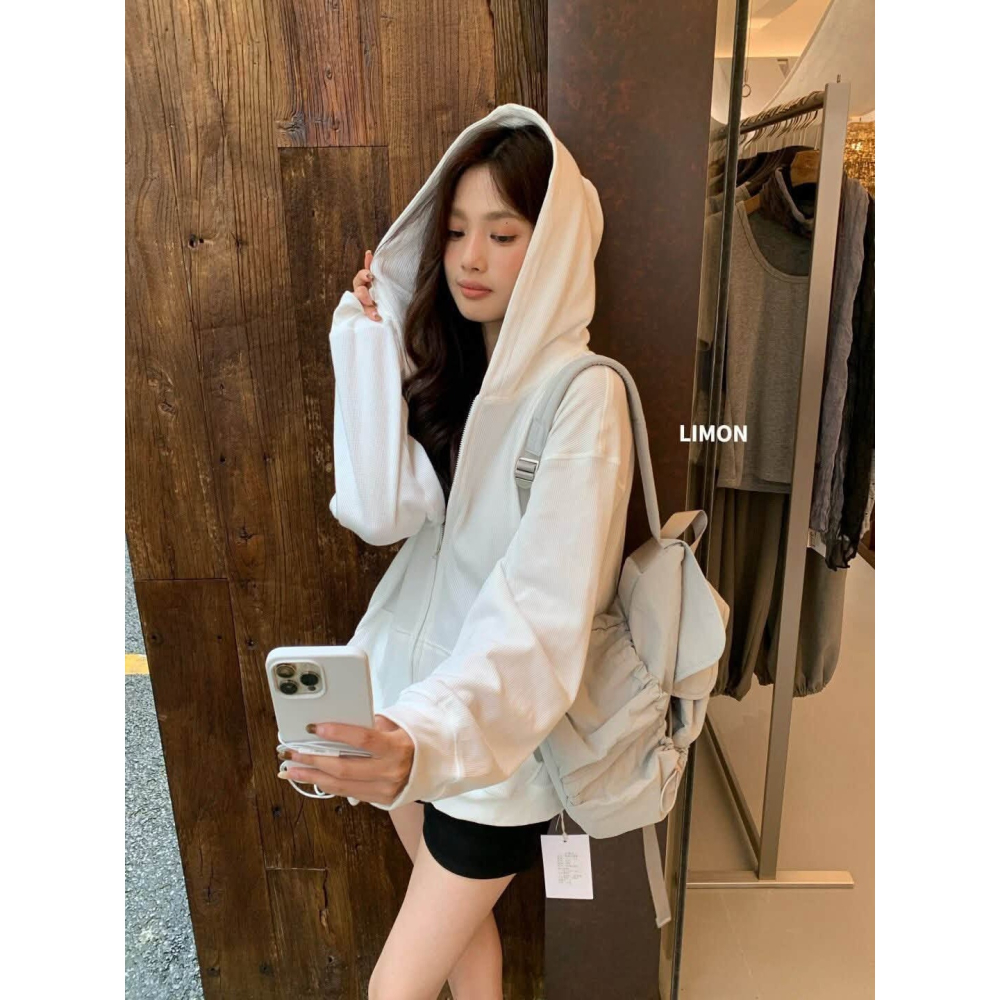 ✈️預購// 檸檬家//小餅乾格連帽拉鍊寬鬆外套~10.25-細節圖9