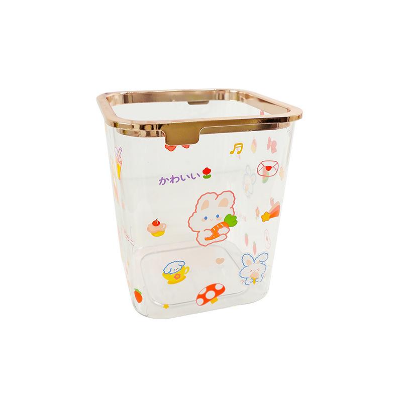 透明垃圾桶 壓圈垃圾桶 金邊 輕奢 垃圾筒 垃圾桶 多功能 大容量 辦公室 桌上收納 文具收納 收納桶 廢紙桶-細節圖2