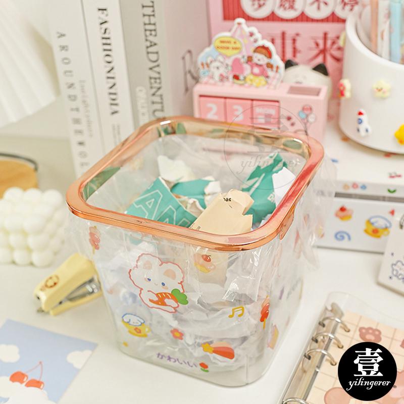 透明垃圾桶 壓圈垃圾桶 金邊 輕奢 垃圾筒 垃圾桶 多功能 大容量 辦公室 桌上收納 文具收納 收納桶 廢紙桶-細節圖9