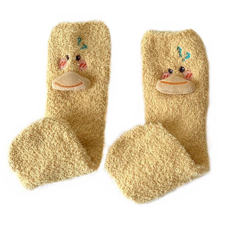 呆呆鴨保暖襪【台灣現貨+電子發票】珊瑚絨地板襪 月子襪 中筒襪 保暖襪 秋冬必備 襪子 珊瑚絨襪 毛襪 睡眠襪 室內襪-細節圖2