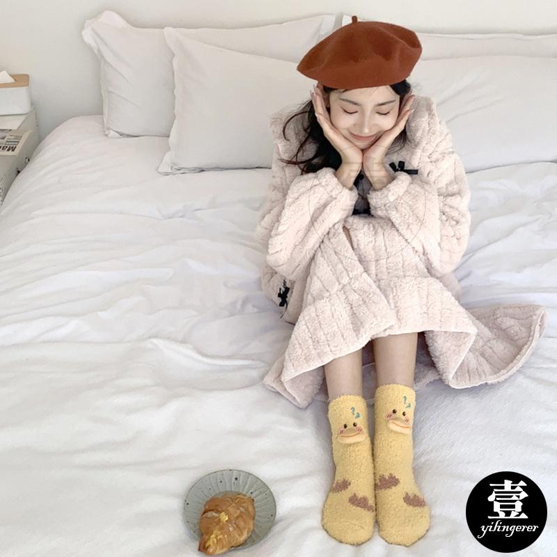 呆呆鴨保暖襪【台灣現貨+電子發票】珊瑚絨地板襪 月子襪 中筒襪 保暖襪 秋冬必備 襪子 珊瑚絨襪 毛襪 睡眠襪 室內襪-細節圖9