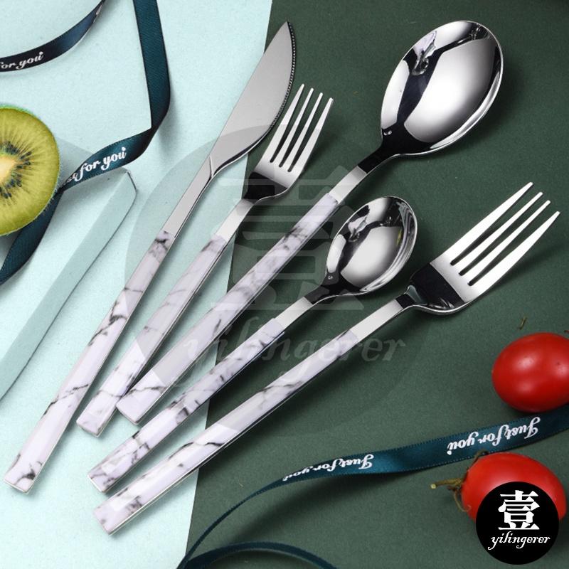 仿大理石紋餐具 台灣現貨 西餐刀叉 湯匙 不銹鋼 ins大理石餐具 鏡面拋光 主餐刀叉 主餐勺 甜點叉 甜點勺 湯匙-細節圖6