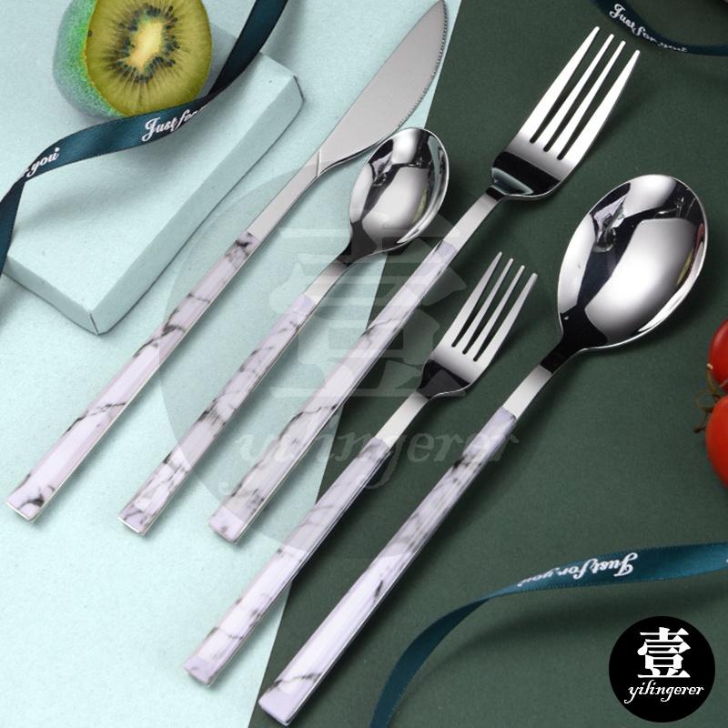 仿大理石紋餐具 台灣現貨 西餐刀叉 湯匙 不銹鋼 ins大理石餐具 鏡面拋光 主餐刀叉 主餐勺 甜點叉 甜點勺 湯匙-細節圖7