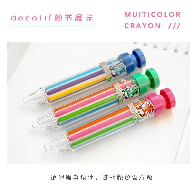 八色旋轉蠟筆 按動多色蠟筆 台灣現貨 自動彩虹蠟筆 按壓式 著色 畫畫 繪圖 文具-細節圖5