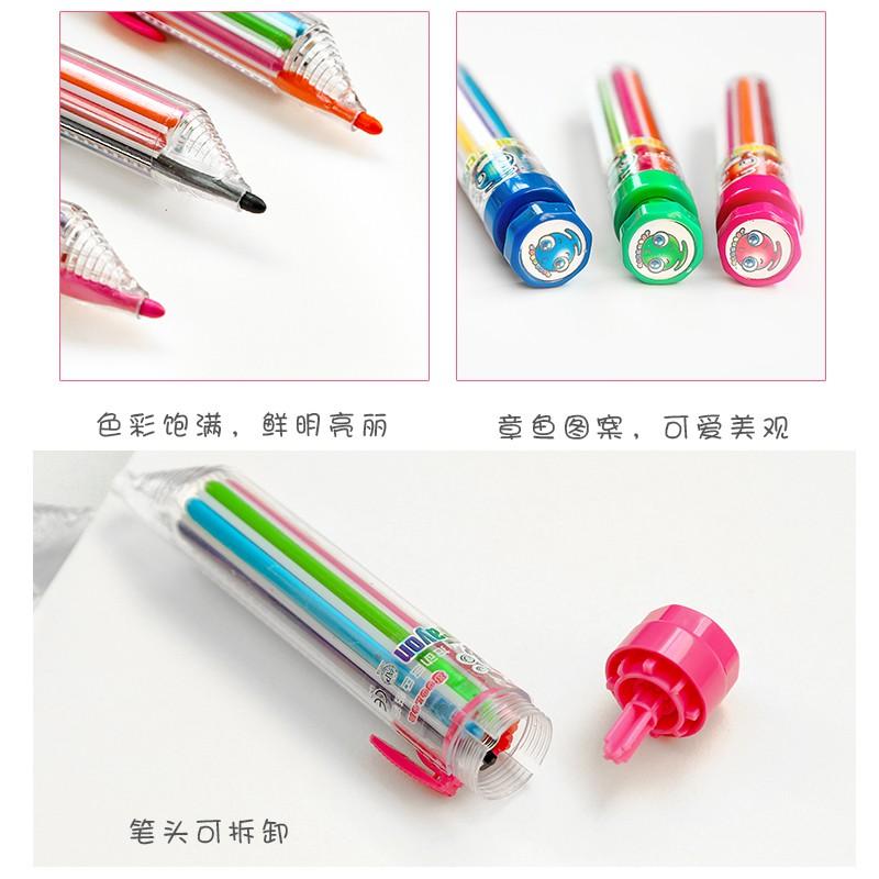 八色旋轉蠟筆 按動多色蠟筆 台灣現貨 自動彩虹蠟筆 按壓式 著色 畫畫 繪圖 文具-細節圖6