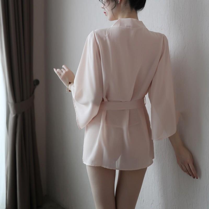 透明雪紡浴袍 情趣內睡衣 台灣現貨 性感睡衣 日式和服浴袍 透視 含小褲-細節圖3