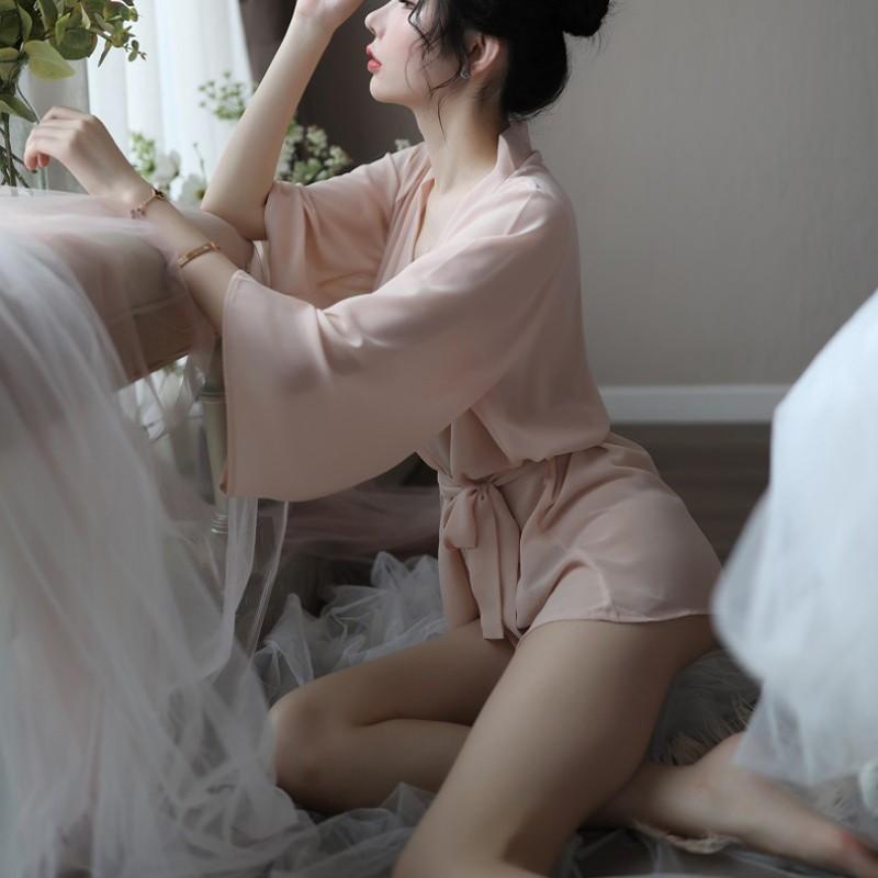 透明雪紡浴袍 情趣內睡衣 台灣現貨 性感睡衣 日式和服浴袍 透視 含小褲-細節圖5