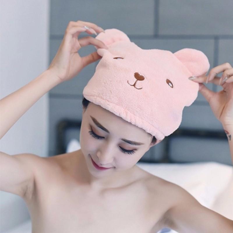 小熊吸水乾髮帽 神奇速乾【壹零二二】台灣現貨秒發&發票【E0220215】細纖維 珊瑚絨 擦髮帽 包頭巾 乾髮巾-細節圖5