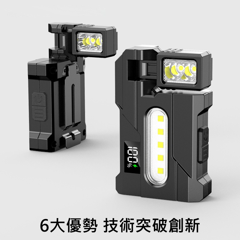 磁吸工作燈 LED強光手電筒 汽修燈 檢修燈 Type-C快充 雙光源 多角度旋轉 筆夾設計 紅藍警示燈 迷你隨身燈-細節圖2