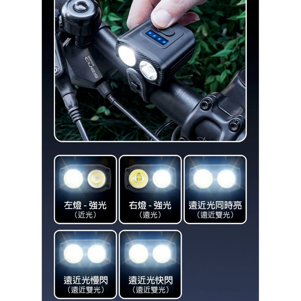 高亮自行車燈 前燈 腳踏車頭燈 USB充電 夜騎燈 雙光源 五段燈光 防水燈 高亮T6燈珠 騎行手電筒-細節圖5