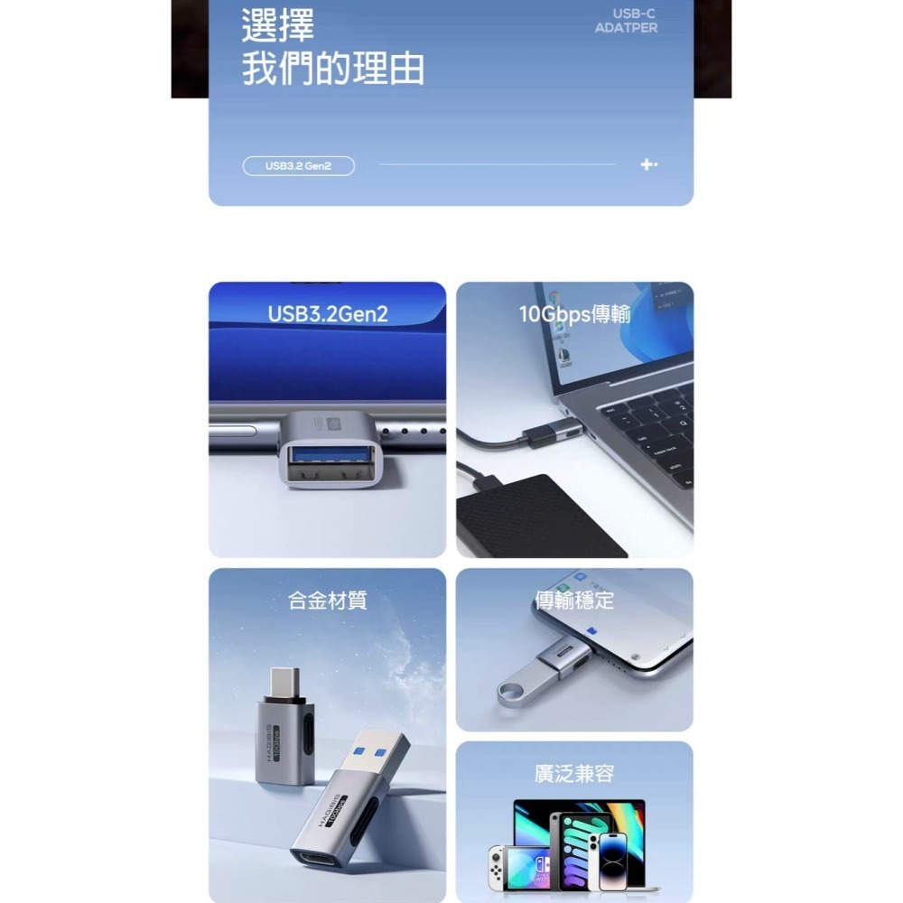 Type-C轉USB轉接頭 OTG轉換器 A公轉C母 C公轉A母 USB3.2Gen2 10Gbps 隨身碟滑鼠鍵盤-細節圖2