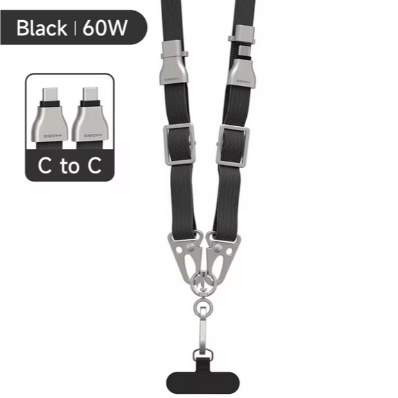 寬版手機掛繩充電線 隱藏式Type-C數據線 PD 60W快充 可調式背帶 斜挎掛脖繩 適用相機/蘋果16 手機繩 防丟-規格圖11