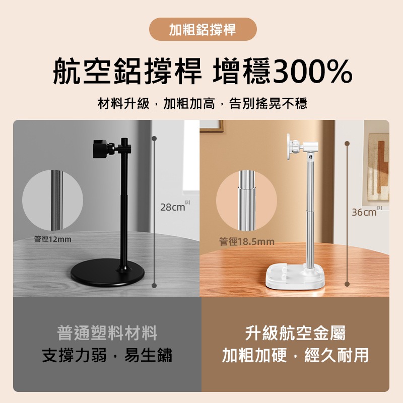 桌面手機支架 俯拍 磁吸款 強磁吸 穩固防抖 俯拍支架 可升降 加重底座 直播 懶人通用 (手機平板兩用)-細節圖5
