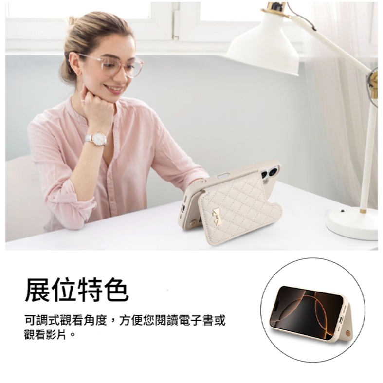 小香風 iPhone17 手機殼 補妝鏡+插卡 三合一多功能防摔殼 支架保護套 適用Pro Max Pro Air-細節圖7