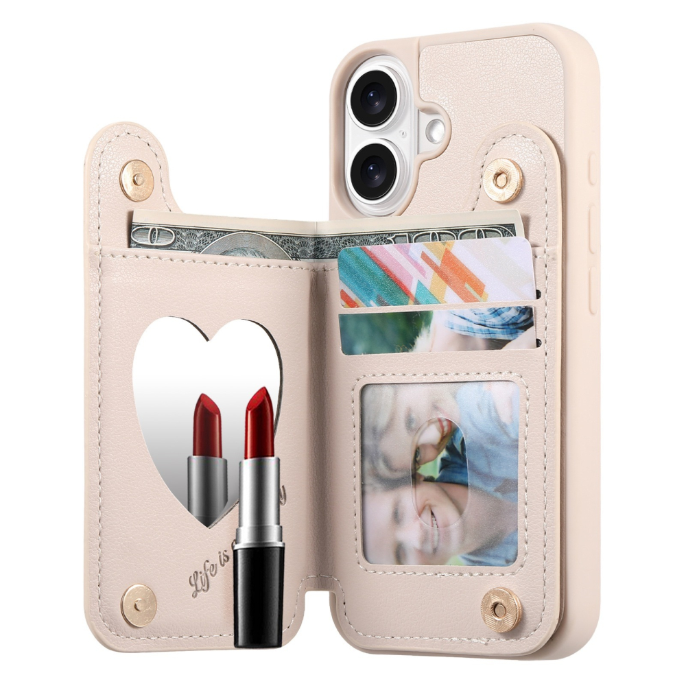 小香風 iPhone17 手機殼 補妝鏡+插卡 三合一多功能防摔殼 支架保護套 適用Pro Max Pro Air-細節圖10