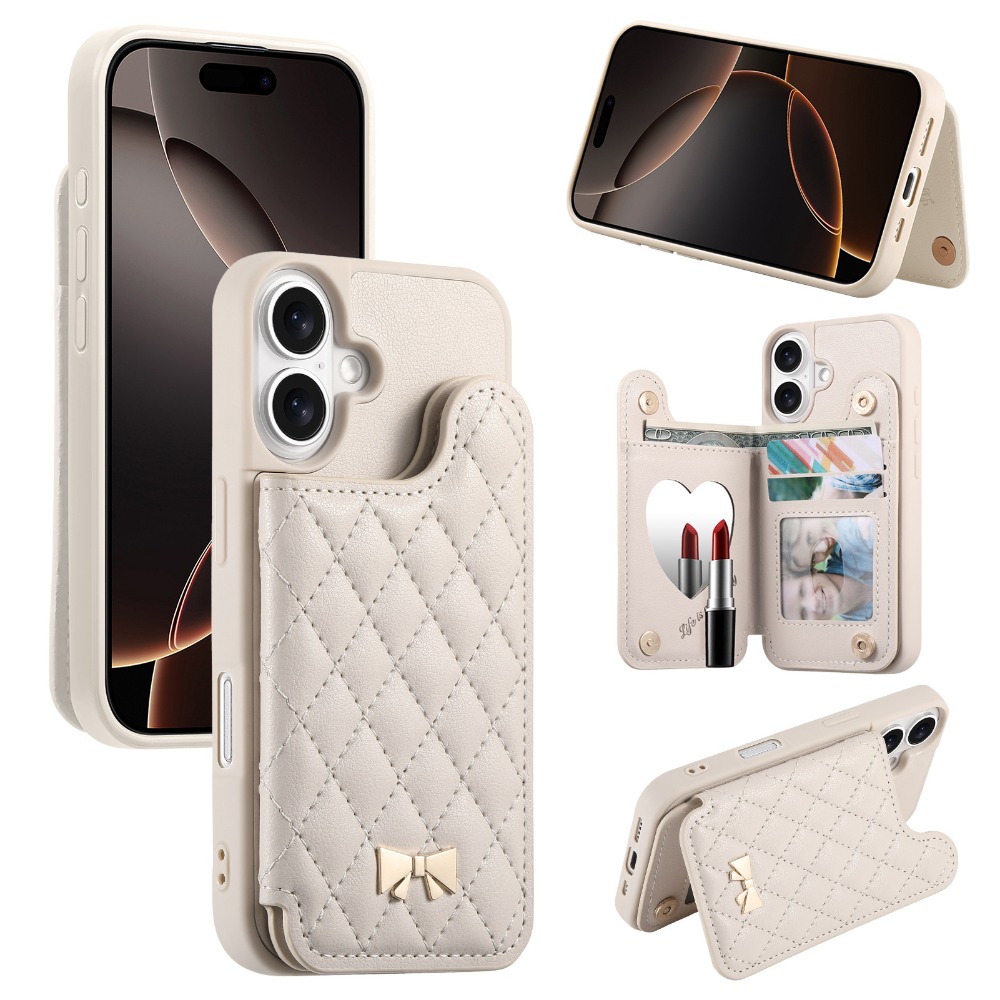 小香風 iPhone17 手機殼 補妝鏡+插卡 三合一多功能防摔殼 支架保護套 適用Pro Max Pro Air-規格圖11