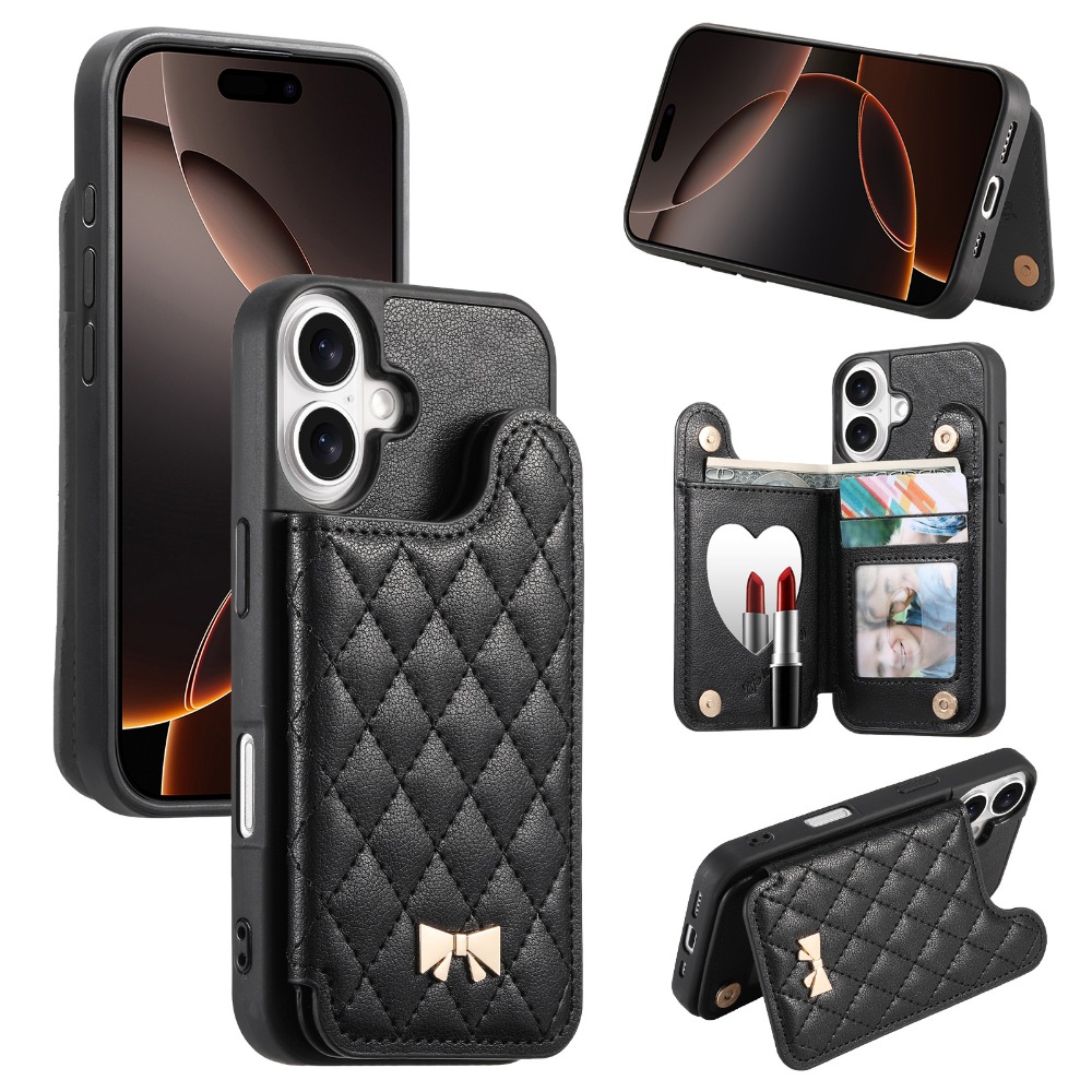 小香風 iPhone17 手機殼 補妝鏡+插卡 三合一多功能防摔殼 支架保護套 適用Pro Max Pro Air-規格圖11