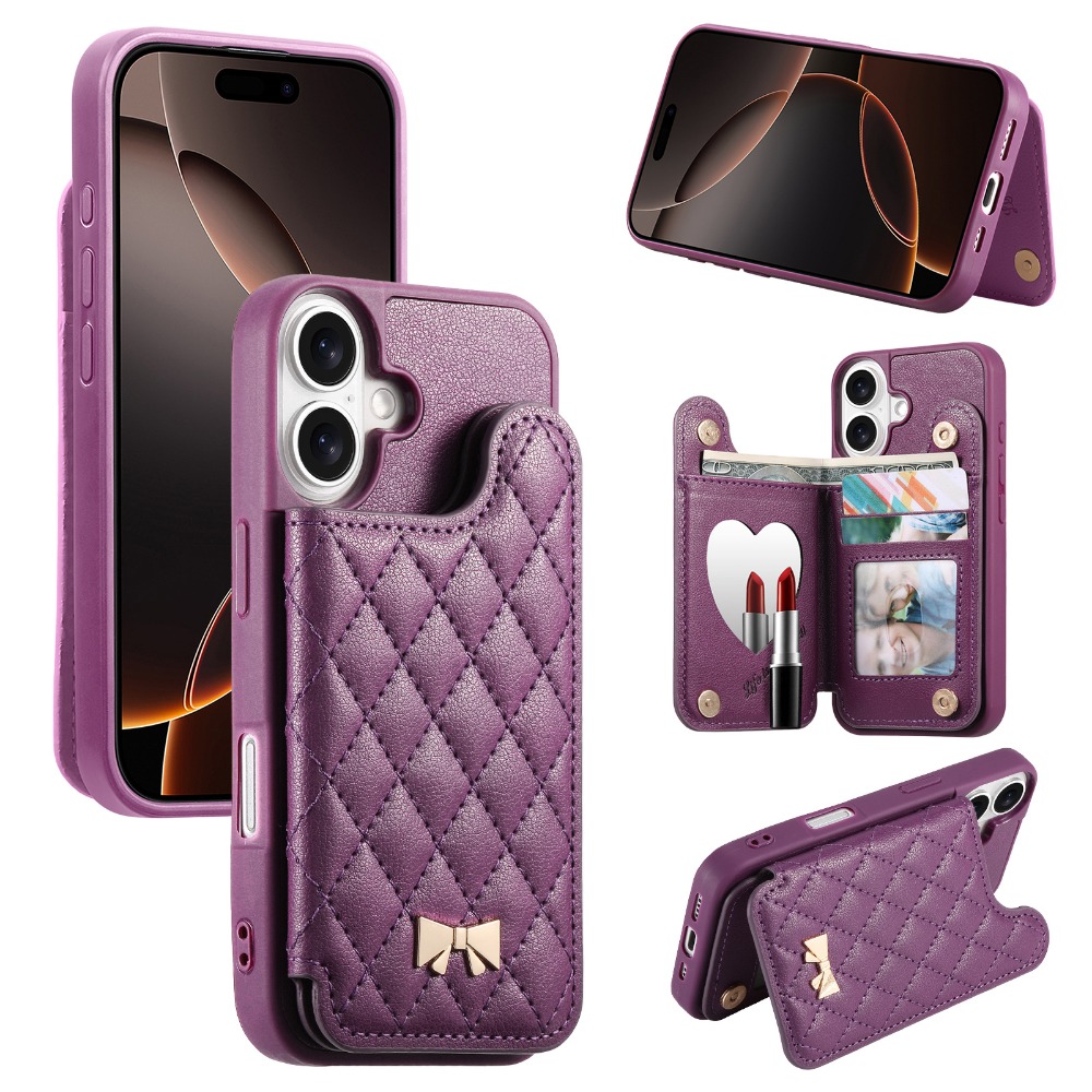 小香風 iPhone17 手機殼 補妝鏡+插卡 三合一多功能防摔殼 支架保護套 適用Pro Max Pro Air-規格圖11