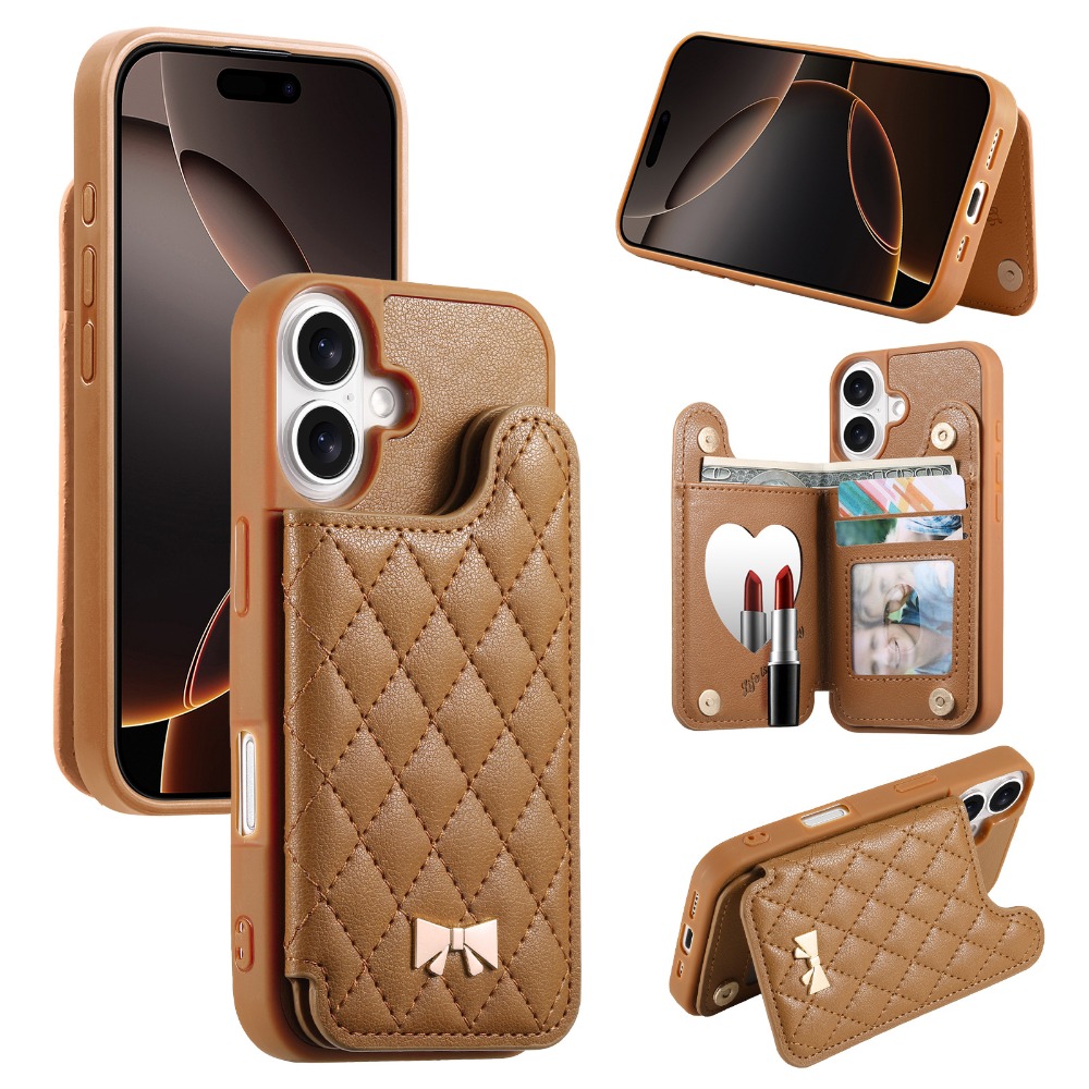 小香風 iPhone17 手機殼 補妝鏡+插卡 三合一多功能防摔殼 支架保護套 適用Pro Max Pro Air-規格圖11