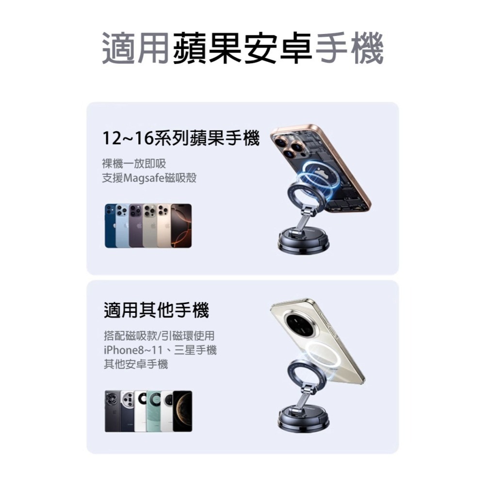 Magsafe 磁吸手機支架｜真空吸盤 車用手機支架 720度旋轉 汽車導航支架 可折疊吸盤手機架 iPhone適用-細節圖5