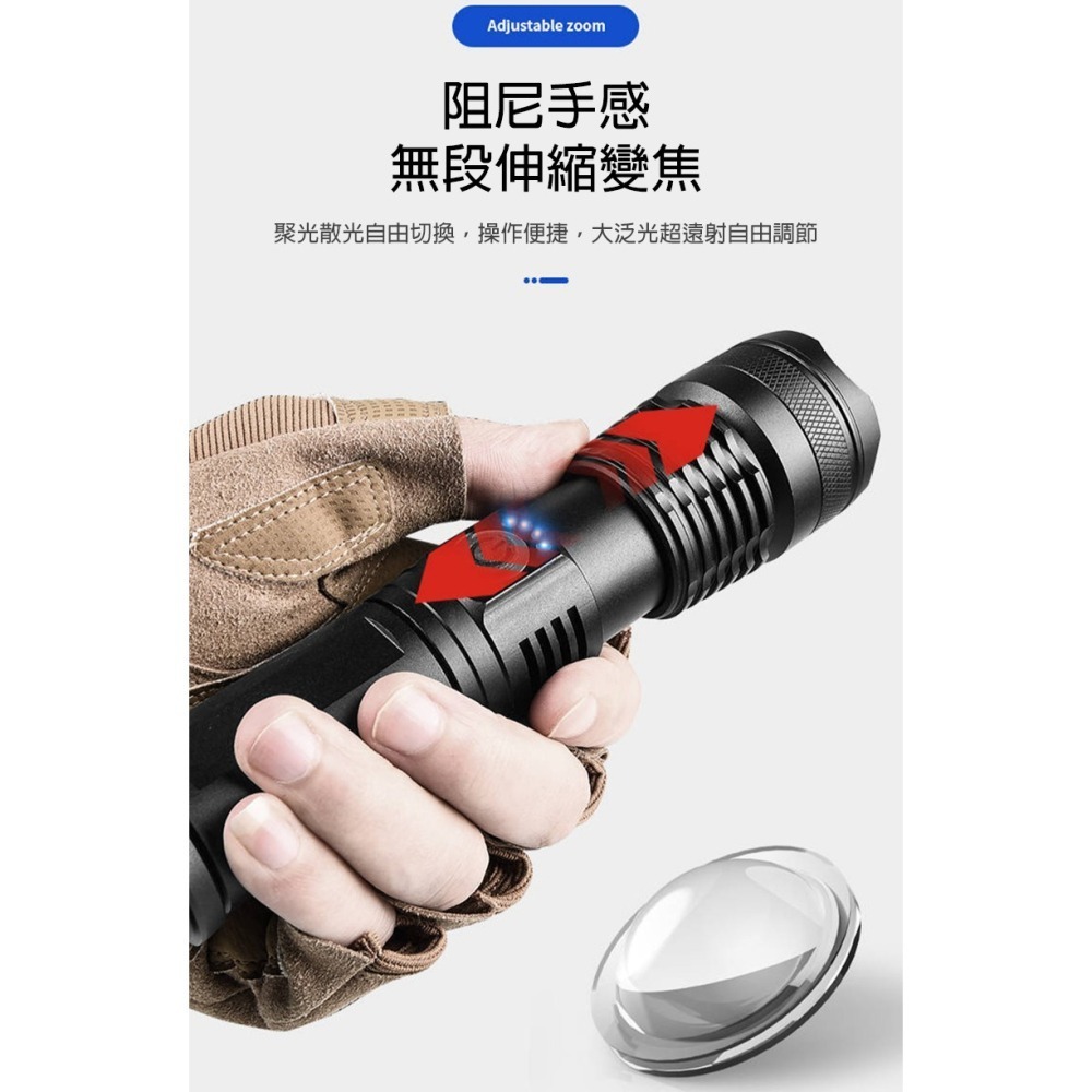 P50戰術強光手電筒｜超亮遠射 伸縮變焦 Type-C充電 電量顯示 防水鋁合金 登山露營必備-細節圖3
