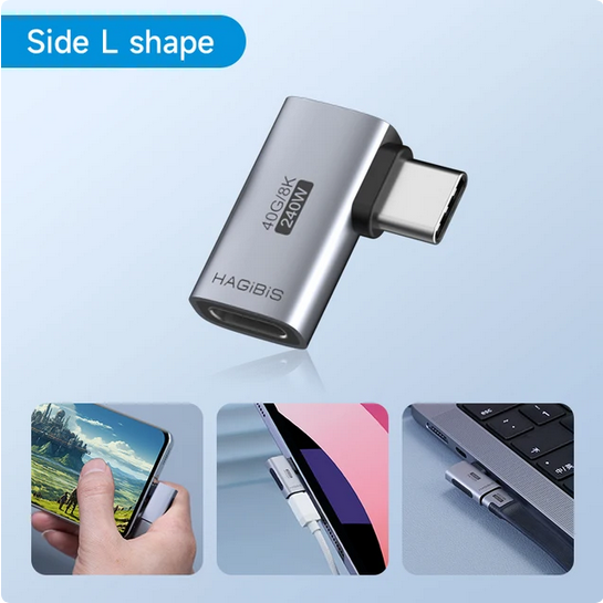 Type-C轉接頭 90度彎頭 USB4.0 公對母 L型U型延長頭 40Gbps 240W快充 8K影音 雷電3/4-規格圖11