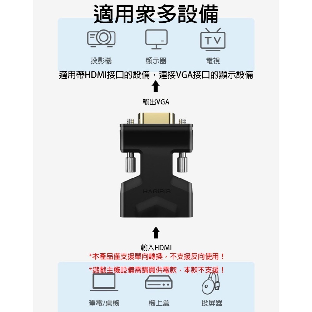 HDMI轉VGA轉換器 帶音源線 高清1080P轉接頭 筆電桌機機上盒接投影機螢幕電視 單向輸出轉接器-細節圖2